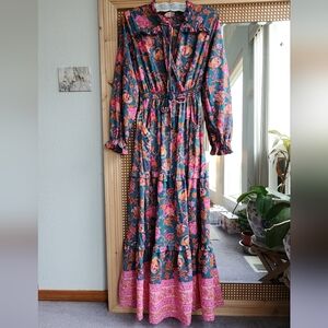 Boemo Elegant Floral Maxi Dress in Pink and Blue